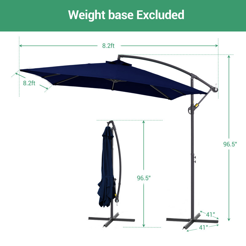 Parasol carré en porte-à-faux 8,2 pi x 8,2 pi Rudette, Bleu marine