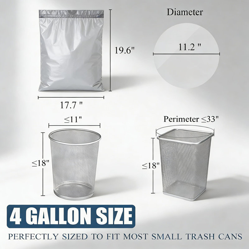 Petits sacs poubelle à cordon 4 gallons, 57 sacs de poubelle non parfumés avec fermeture à cravate sécurisée, résistant aux déchirures pour les paniers à déchets de salle de bain, de bureau, de chambre à coucher et de cuisine
