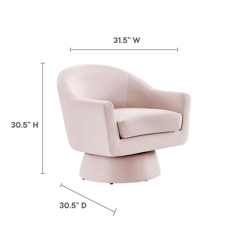 Astral Pink Velvet Barrel Swivel Accent Chair with Wood Base