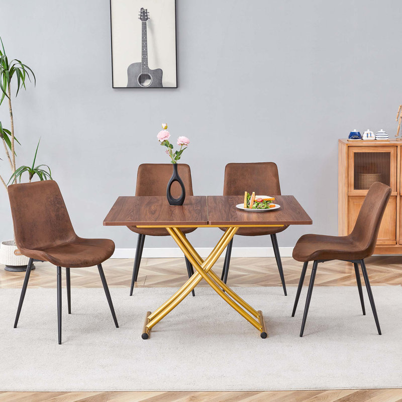 Ensemble de table et de chaises, plateforme de levage multifonctionnelle moderne, jumelée à 4 chaises avec coussins incurvés