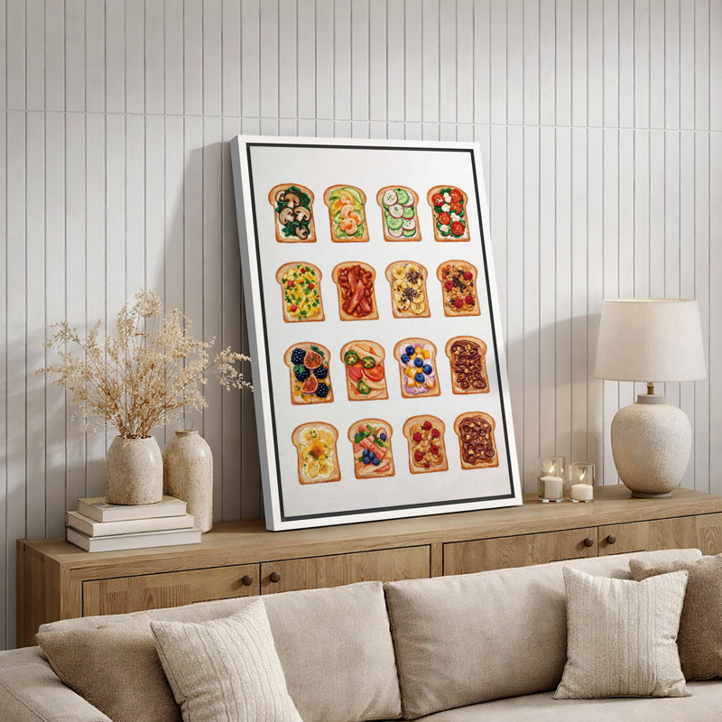 Assortiment de toast, illustration de nourriture, images de cuisine, impression sur toile encadrée, Cadre blanc