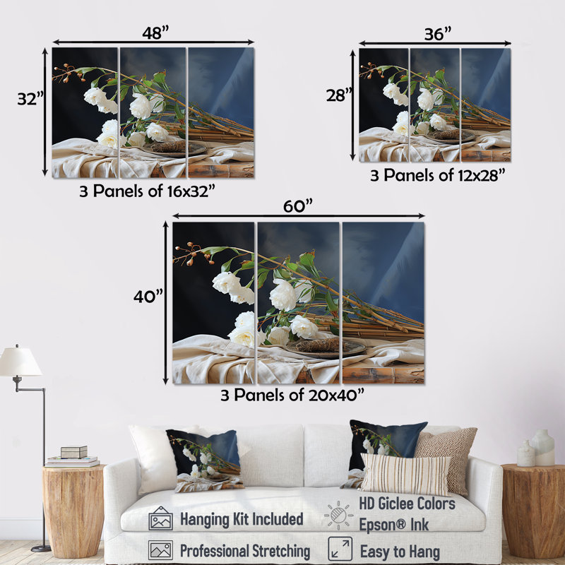 Bambou bouquet nature morte - autres plantes et fleurs, ensemble de salon d'art mural, H 32 po x l 48 po