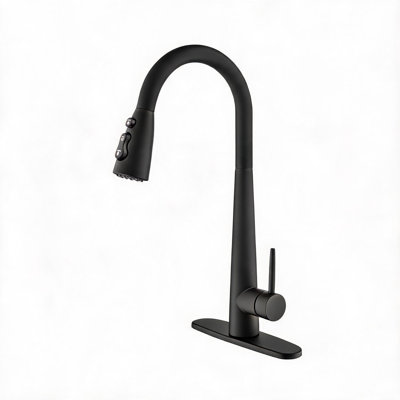 Robinet d'évier de cuisine à poignée simple en acier inoxydable avec douchette rétractable et plaque de pont
