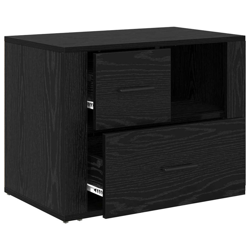 35cm W Manufactured Wood Bedside Table, Black Oak