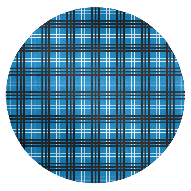 Tapis à carreaux bleu, Rond 5 pi