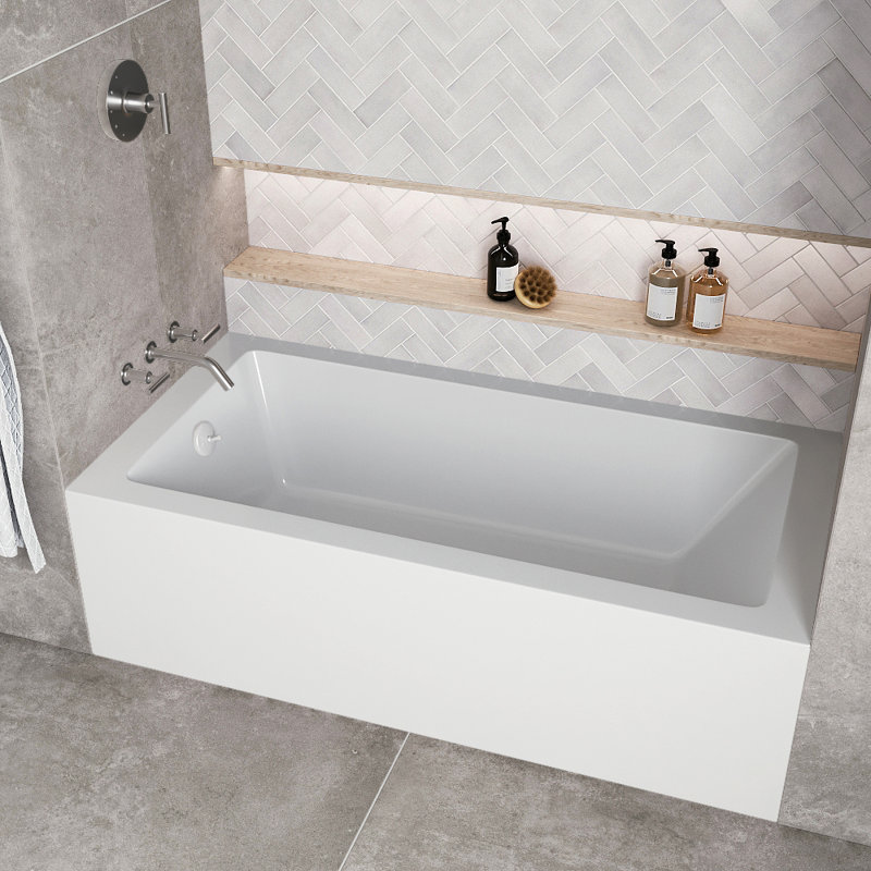Baignoire en alcôve en acrylique blanc brillant avec drain externe 60 po x 30 po Streamline, Blanc lustré