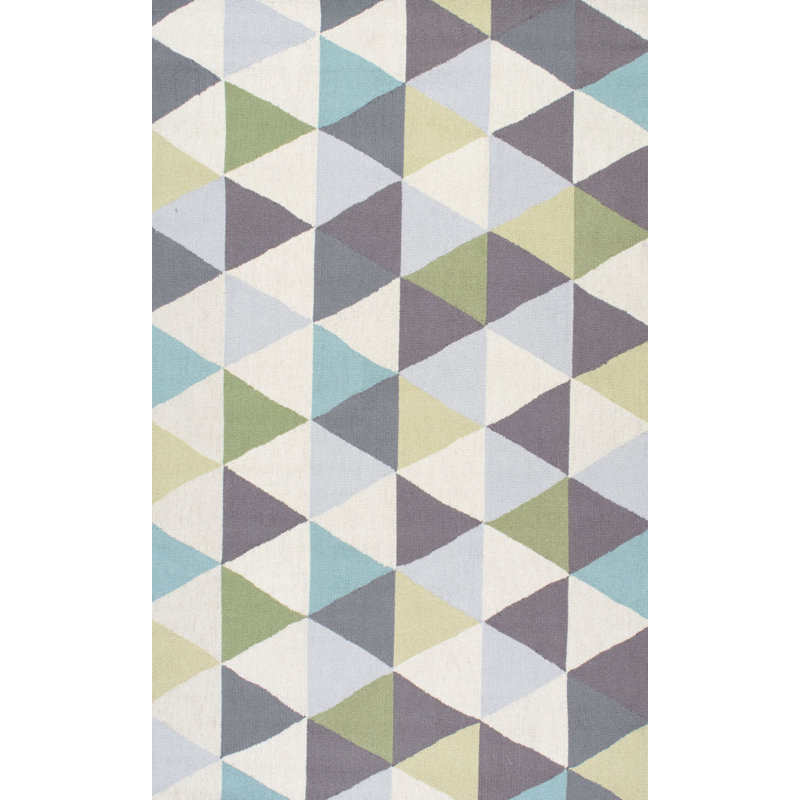Geometric Wool Hand Woven Area Rug, Rectangle 91 x 152cm