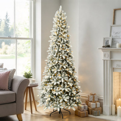 Holiday Aisle Signature Slim Flocked Balsam Fir Artificial Christmas Tree with Microfairy LED Lights