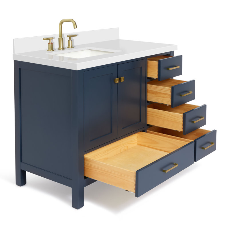 Cambridge 43'' Single Bathroom Vanity with White Quartz Top, Midnight Blue