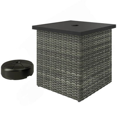 Table de bout carrée pour l'extérieur, table d'appoint en osier avec trou pour parasol