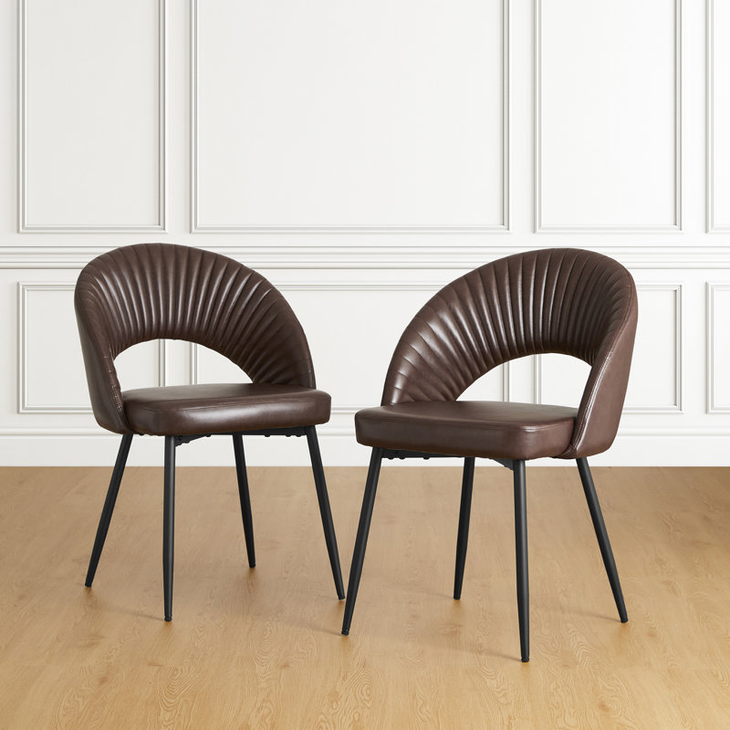 Modern Quilted Leatherette Dining Chair With Metal Tapered Legs, Brown
