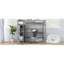 Lit mezzanine double gris avec bureau intégré et tablettes multifonctionnelles, base en bois de pin, structure sans poupée