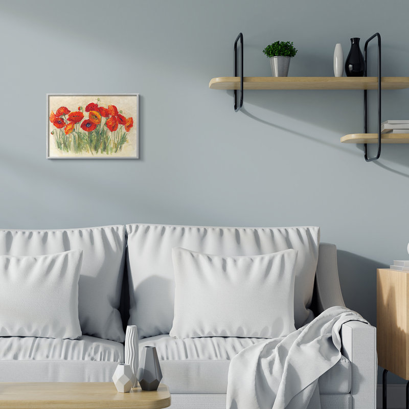 «Poppy Florals Meadow Grass» par Carol Rowan, reproduction d'art graphique sur toile, H 11 po x l 14 po