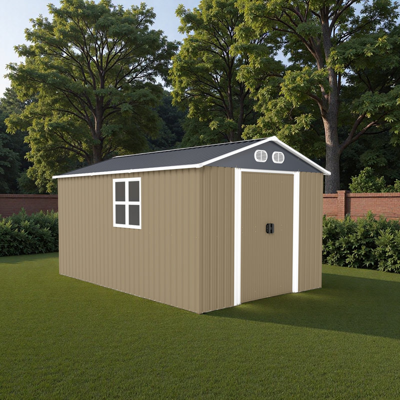 8x12 FT Outdoor Metal Storage Shed, Large Storage Sheds with Sturdy Frame Structure, Metal Garden Tool Shed with Lockable Door for Garden, Lawn, Backyard
