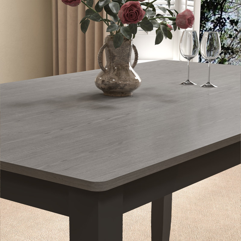 6 - Person Solid Wood Upholstered Dining Set, Gray/Black, 6 Pieces: Table, Bench, 4 Chairs 