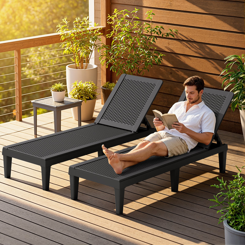 Tellie Outdoor Chaise Lounge, Black