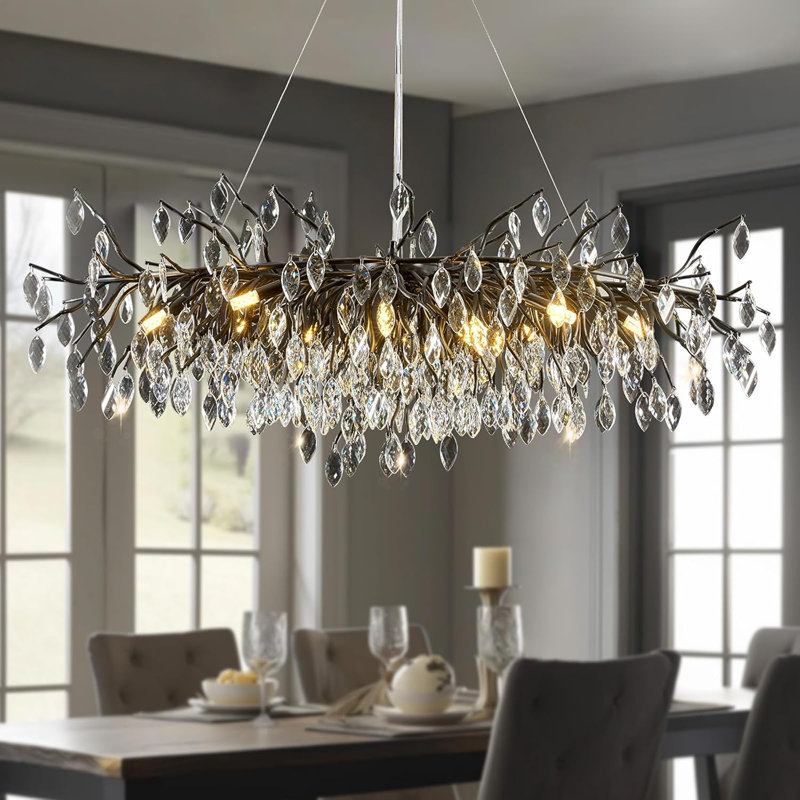 Lustre suspendu moderne en cristal noir, cadre suspendu en métal de 47,2 pouces, H 17,71 po x l 47,24 po x P 23,62 po