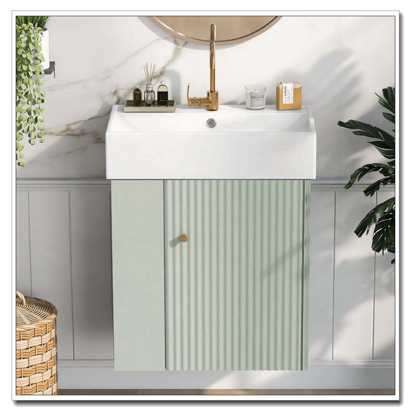 Floating Bathroom Vanity with Ceramic Basin, Green