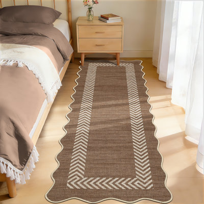 Tapis festonné 2 x 6 tapis de jute lavables pour couloirs de patio extérieur géométrique Easy Jute Tapis pour porche de chambre brun taupe