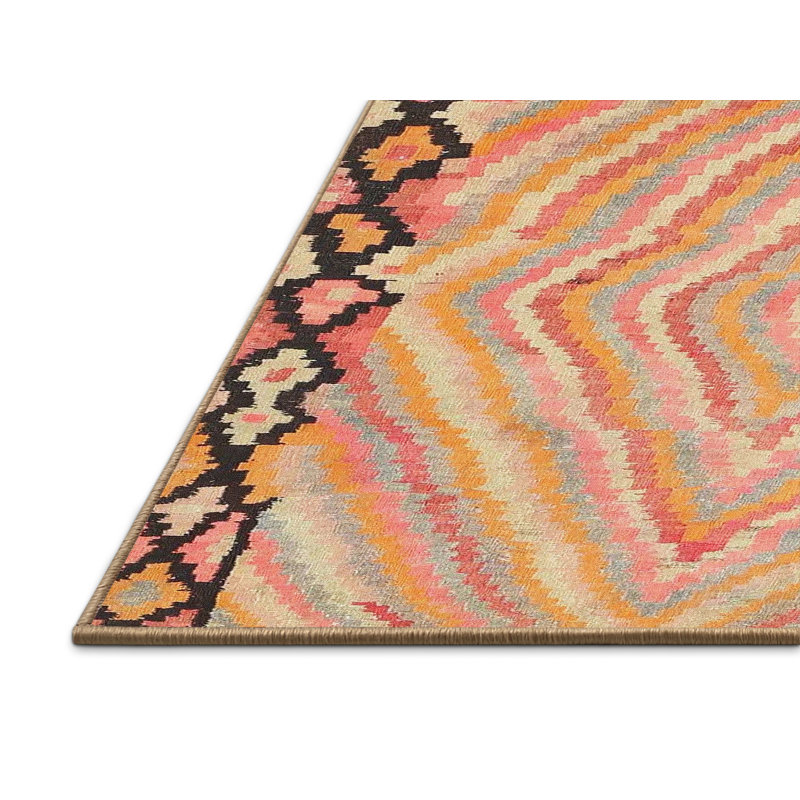 Tapis orange/rouge/noir contemporain, Rectangle 4 pi x 6 pi