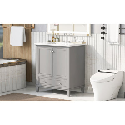Meuble-lavabo moderne gris avec meuble-lavabo et rangement de tiroir 30 po