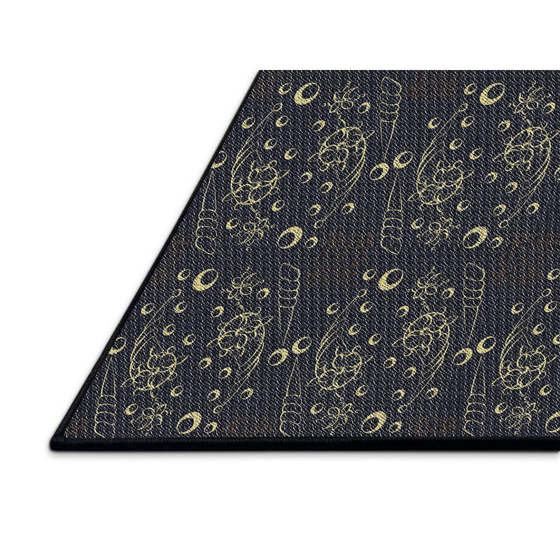 Tapis bleu/jaune à motifs, Rectangle 7 pi x 9 pi