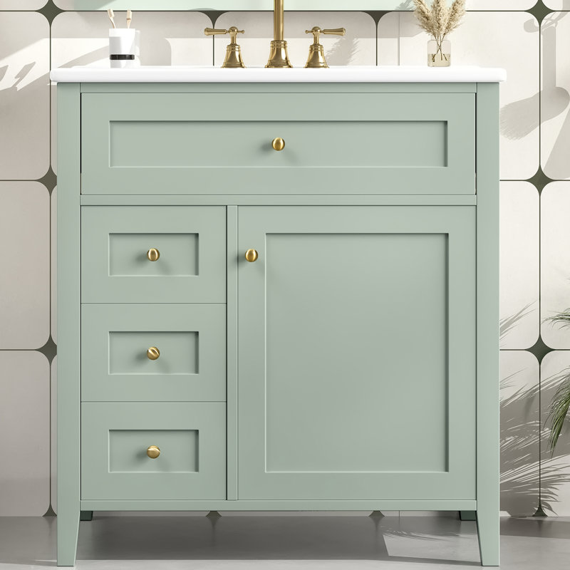 Meuble-lavabo autoportant de 30 po avec lavabo en céramique, Vert