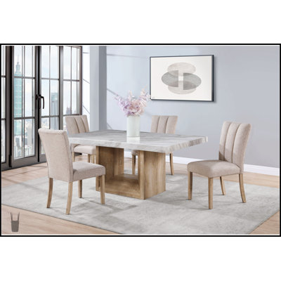 Ensemble de table de salle à manger 5 pièces SHEena en bois naturel et faux marbre, alliant élégance et confort pour les maisons modernes