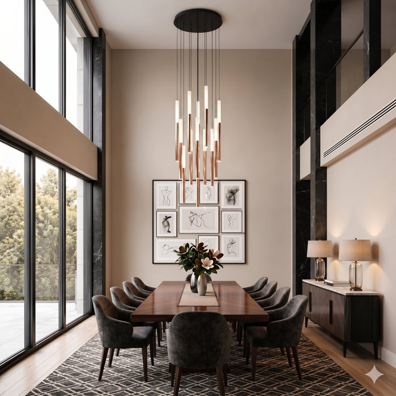 Baileyton 13 - Light Cluster Pendant, White Top / Brushed Copper