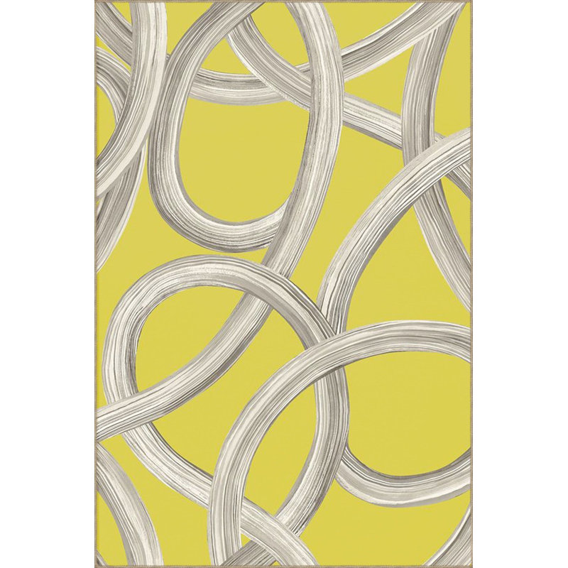 Tapis lavable moderne moderne à motif d'anneaux jaunes, Sous-tapis rectangulaire 2 pi 6 po x 4 pi 11 po