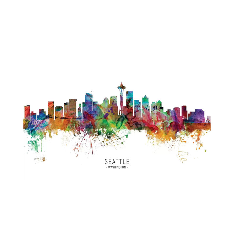 «Seattle Washington Skyline» par Michael Tompsett - peinture sur toile tendue, H 8 po x l 12 po x P 0,75 po