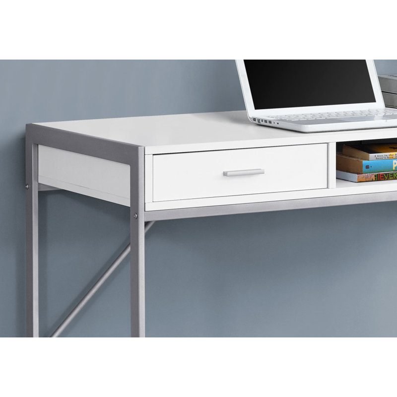 Calvillo Computer Desk, Home Office, Laptop, Storage Drawers, Work, Metal, Laminate, White/Silver