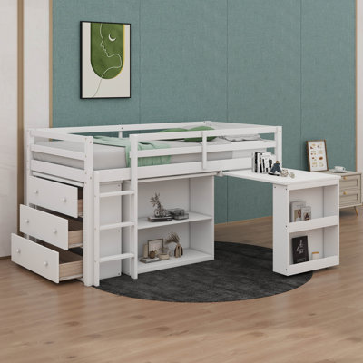Twin Loft Bed Including Drawer Set Shelf Unit And Pull Out Desk by George Oliver