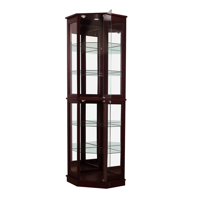 Armoire vitrée de coin avec éclairage Maristow, Cerisier