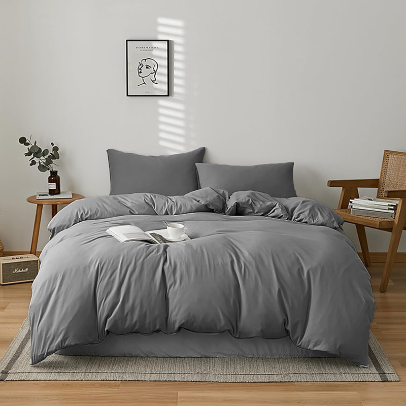 Ensemble d'édredon gris pour homme très grand lit gris foncé Ensemble d'édredon pour lit très grand gris 3 pièces, Gris