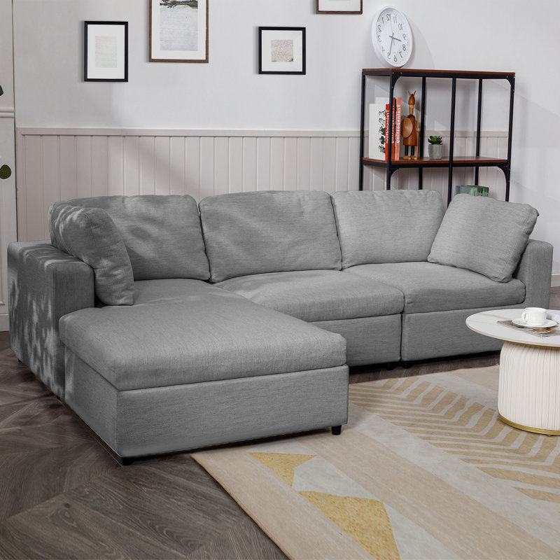 Canapé modulaire en L modulaire en lin, Gris