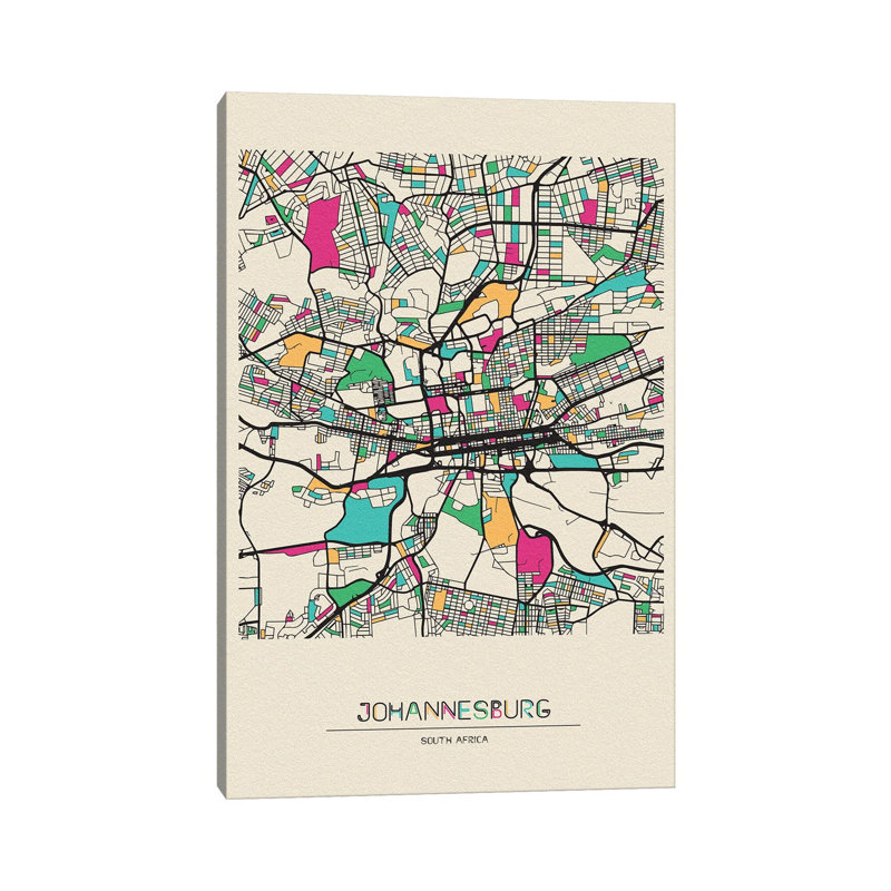 Johannesburg, South Africa Map by Ayse Deniz Akerman - Wrapped Canvas Print, 101.6 cm H x 66.04 cm W x 1.91 cm D