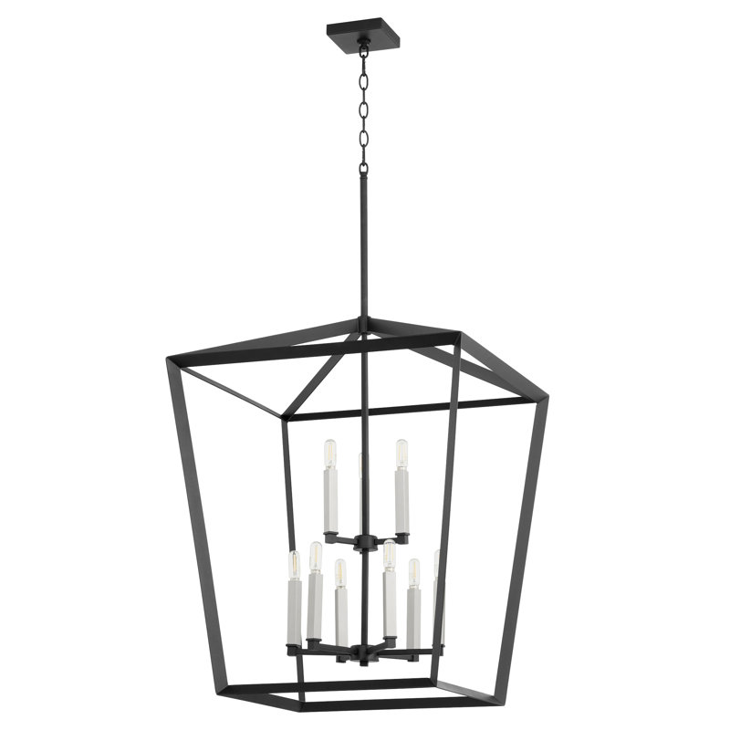Lustre rectangulaire lanterne 9 lumières Ishika, Noir