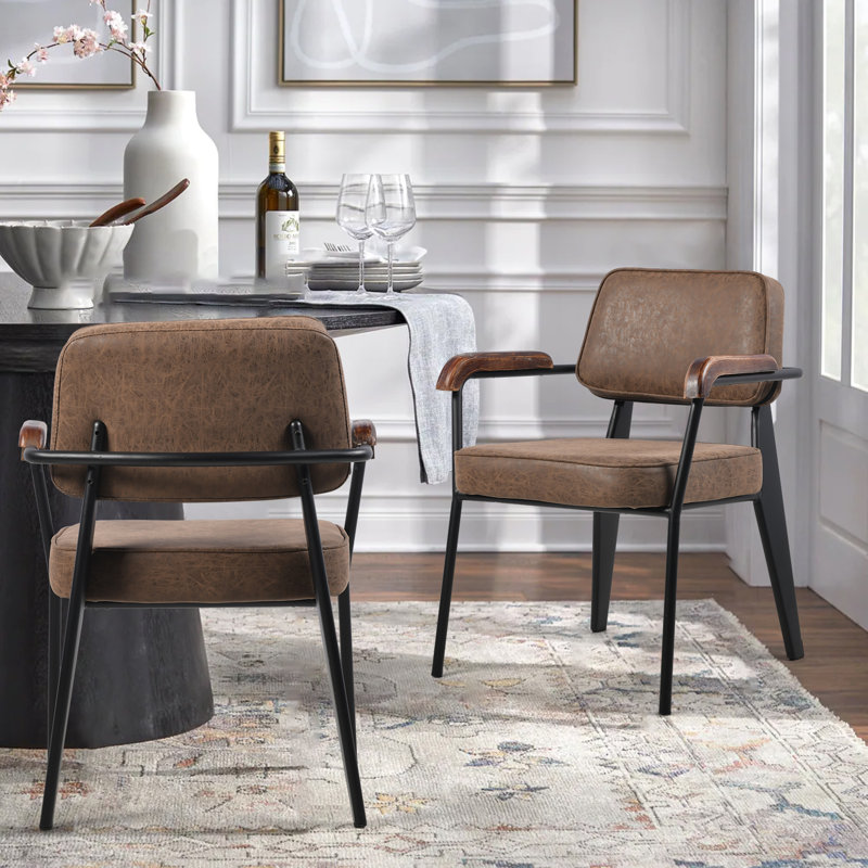 Fauteuil de réception en cuir avec structure en métal, Brun