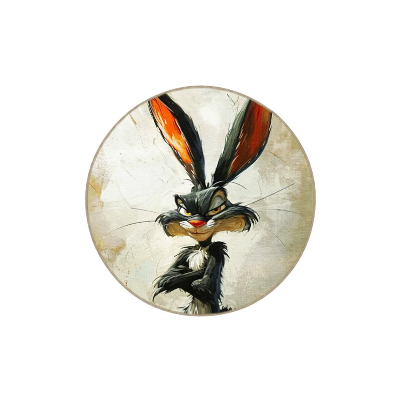 Gray Beige Themed Surrealist Design Bugs Bunny Rabbit Patterned Modern Decorative Carpet, Rectangle 4'8" x 6'7"