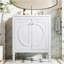 Meuble-lavabo blanc de 30 po sans assemblage requis avec lavabo en céramique, deux portes à fermeture en douceur et tablette réglable, style campagne moderne