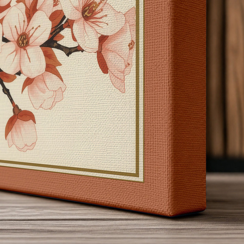 Moonlit Cherry Blossom Japandi - Wrapped Canvas, 24x16 - 61.0 x 40.6 cm, Terracotta Border