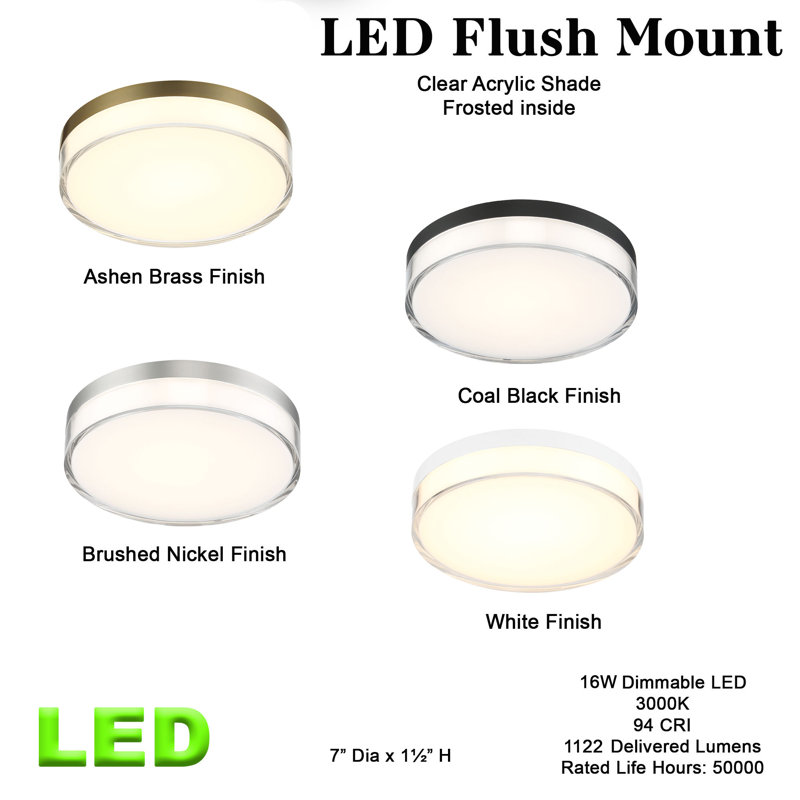 Bupal Acrylic LED Flush Mount, 1.5" H x 7" W x 7" D, Coal