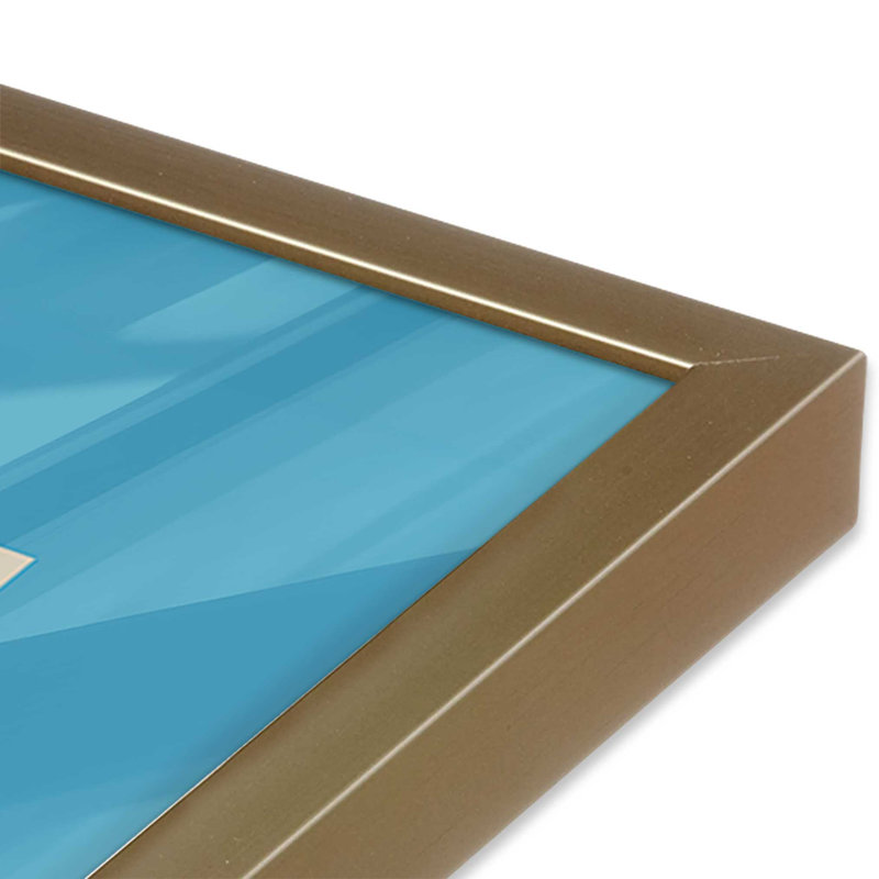 Impression géométrique dans un cadre poli, H 15,25 po x l 12,25 po, Cadre doré brossé, Bauhaus bleu sarcelle et crème