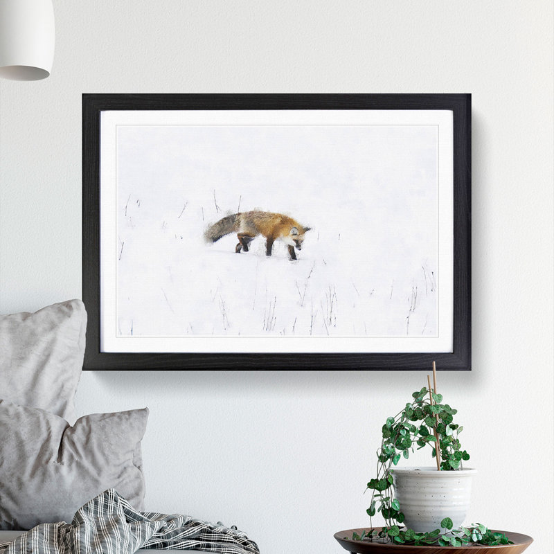 Red Fox Prowling in Wyoming - Picture Frame Painting Print, 62cm H x 87cm W x 2cm D, Black Framed