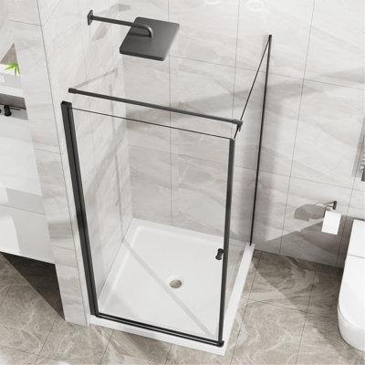 Shower Enclosure Frameless 36"D x 36"W x 72"H, Corner Shower Door with 1/4" Clear Tempered Glass, Pivot Opening, Black Finish