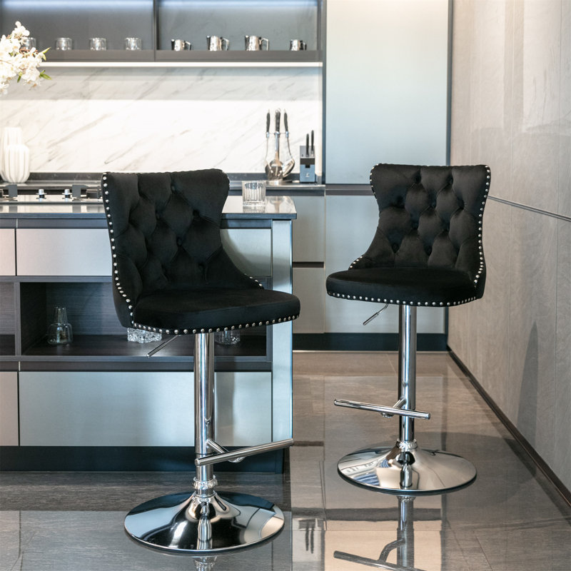 Daijiah Swivel Upholstered Adjustable Height Counter Stool, Silver, Black