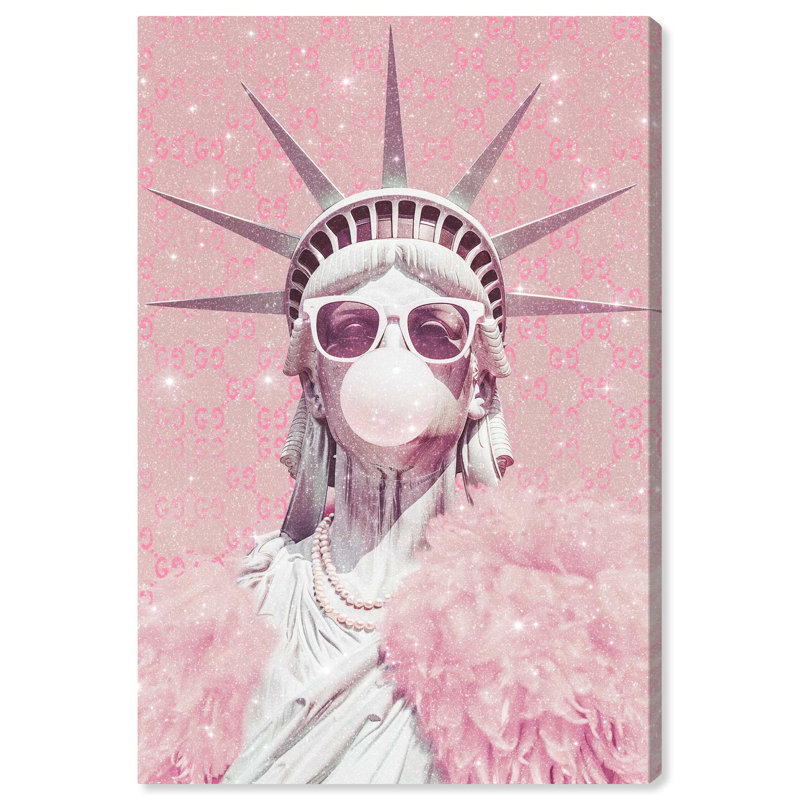 Statue of Glam Pink Pop Wrapped Canvas Wall Art