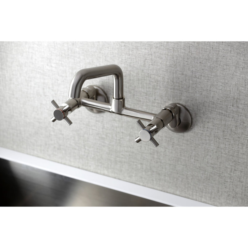 Kingston Brass Concord Double-Handle 2-Hole Wall-Mount Bridge Kitchen Faucet, Brushed Nickel