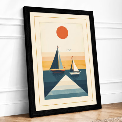 Sailboats Under Sun Vintage - Framed Print